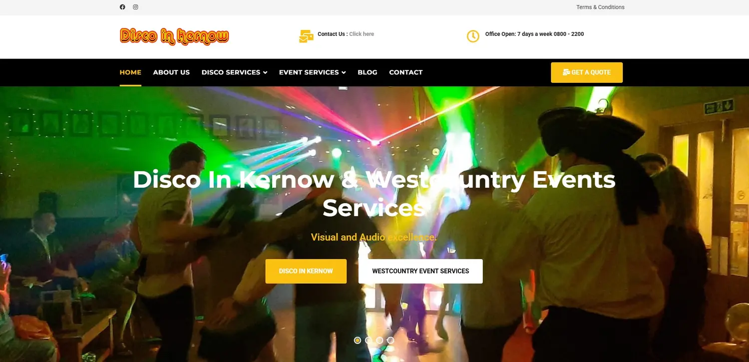 Mobile Disco in Kernow homepage designed by GingerWeb